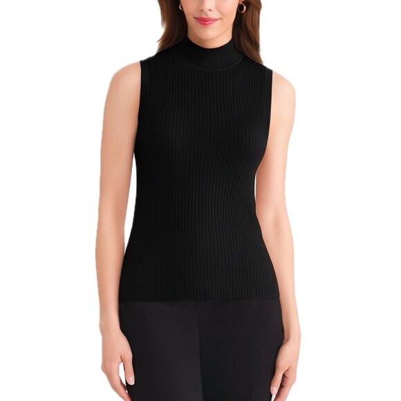 Jones New York Sutton Mock Neck Tank Top Ribbed Black Viscose Small - Picture 1 of 8